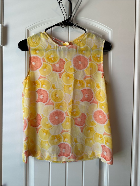 Equipment Tops - Equipment Sleeveless Citrus Lemon Yellow/Coral 100% Silk Top XS